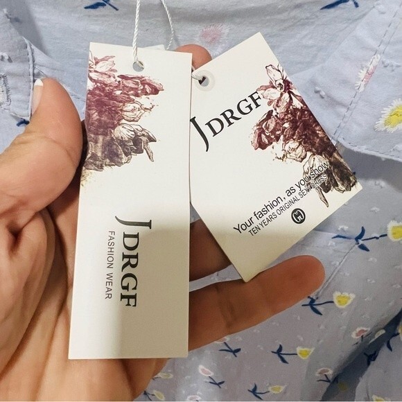 NWT Baby Blue Button Up Blouse with Floral Embroidery and Swiss Dots Sz. Medium - Picture 3 of 10